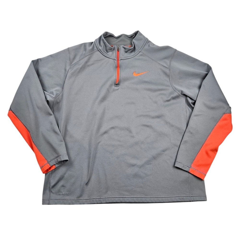 Nike Therma-Fit Sweatshirt Mens 2XL XXL Gray Orange 1/4‎ Zip Long Sleeve